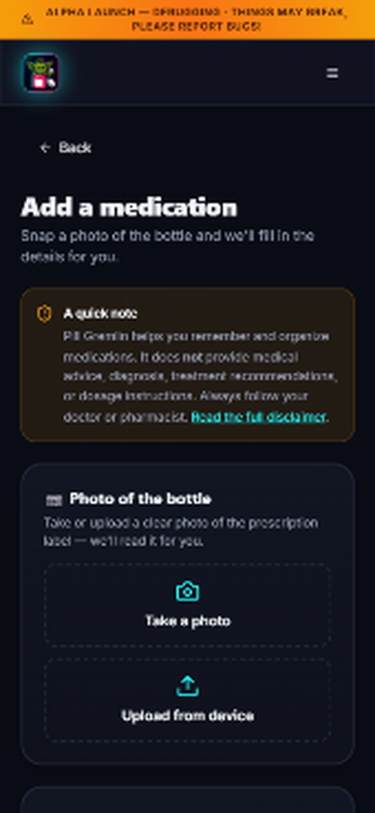 Pill Gremlin app — Add meds in seconds